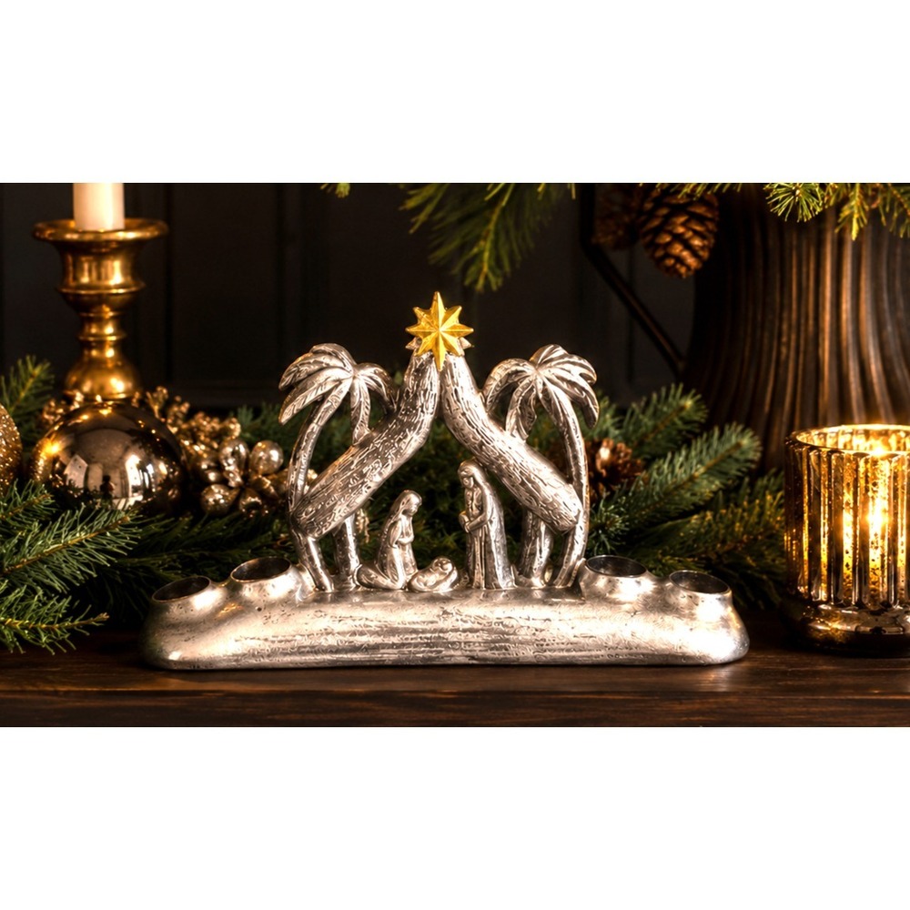 Demdaco Wendy Wiinanen 2018 Nativity Luke 4 Candle‎ Holders Metallic Silver
